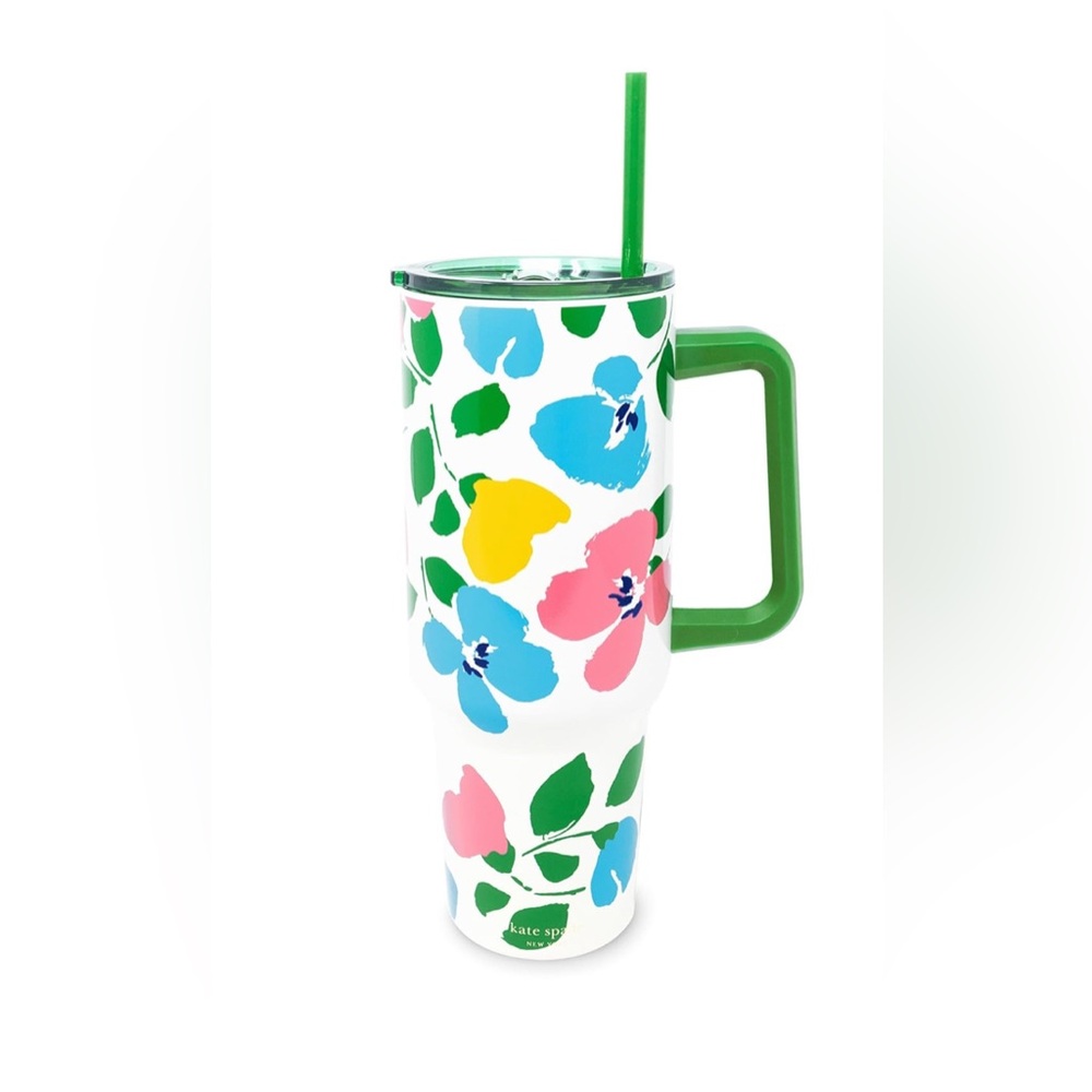 Kate Spade 40 Oz. Tumbler with Handle & Straw (Painterly Bouquet) NWT MSRP: $46 - Picture 2 of 11